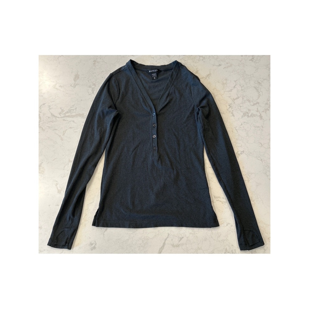 Athleta Uptempo Ribbed Henley Top Womens XS Gray Long Sleeve Thumbhole Layering